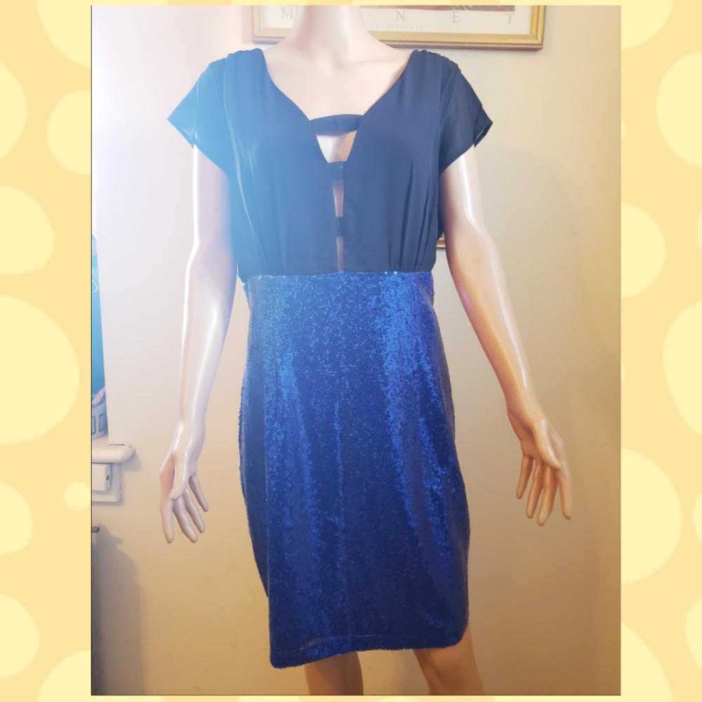 Katia Black & Blue Sequins Dress XL NWT